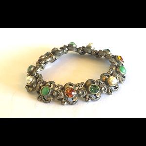 Vintage Orange and Green Rhinestone  Bracelet